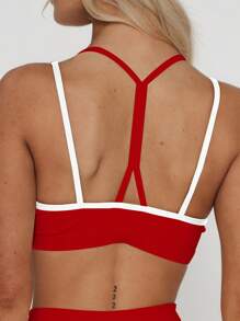 Musera Sport Contrast Double Strap Spaghetti Strap Sport Bra, Padel, Tennis, Pickleball Gym Fitness - Red - View 2