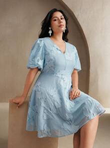 Anewsta Ladies' Plus Size Spring/Summer Mesh Embroidered Music Festival Bubble Sleeves Blue St. Patrick's Day Dress Festival, Casual, Vacation, Holiday, Elegant, Date Night, Beach - Blue - View 1