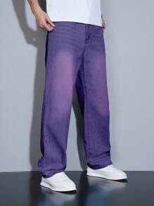 Manfinity Homme Men's Ombre Color Pocket Decor Casual Straight Leg Jeans - Purple - View 3