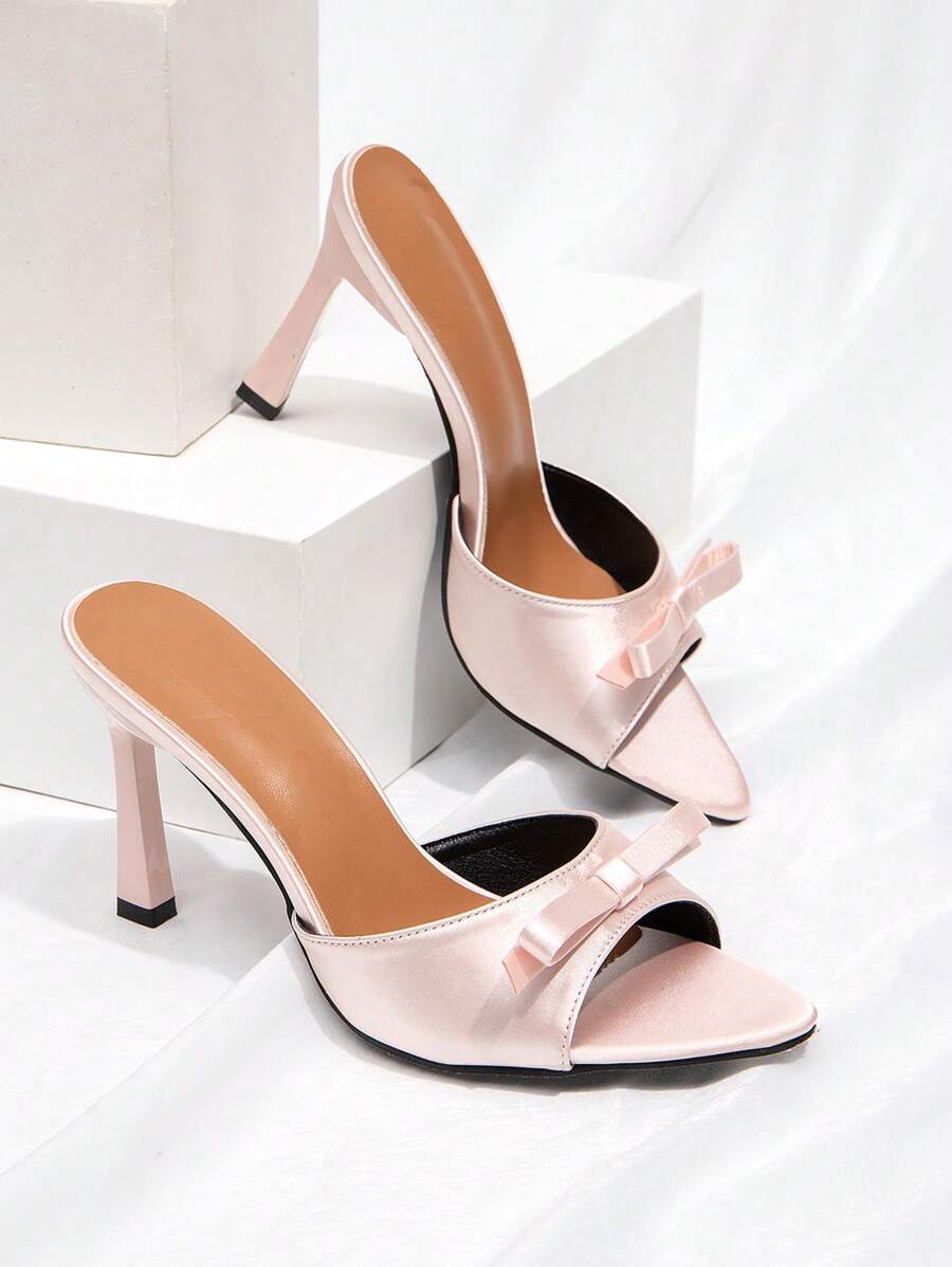 CUCCOO CHICEST New Fashion Versatile Rhinestone Bow Strap Stiletto High Heel Sandals - Pink - View 1
