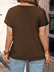 SHEIN LUNE Women Plus Size Casual Heart Printed Short Sleeve Knitted T-Shirt - Brown - View 2