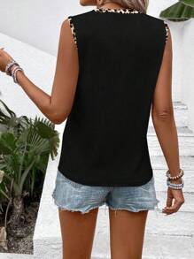 SHEIN VCAY Débardeur pour femmes col rond sans manches avec bordure contrastante, mode pour l'été