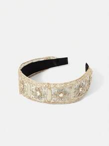 MOTF PREMIUM FLORAL EMBROIDERED HEADBAND HAIR HOOP - Beige - View 2