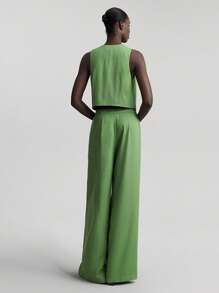 Ontre 2026 Women's 2-Piece Linen V-Neck Vest And Pants Suit,Green Summer Smart Casual Brunch,Business Office Wear,Old Money Style Urban Commuting Fashion - Green - View 10