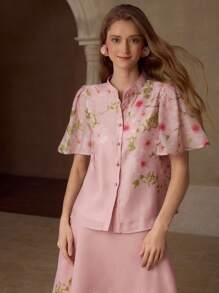 MOTF PREMIUM Blusa con botones y estampado floral - Rosa - Ver 5