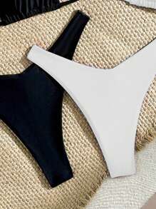 Costume da bagno set bikini da donna, a fascia, con lacci, colore unito, adatto per l'estate e la spiaggia