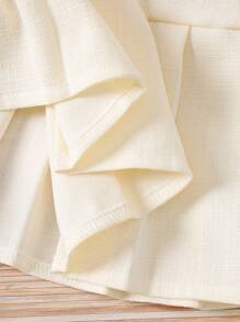 SHEIN Baby Girl White Dress With Bow Decor, Cute And Sweet, Pleated Hem For Fashionable Look, Elegant White Dress With Puff Sleeves, Suitable For Spring, Summer And Autumn, Great For Outing And Party - Apricot - View 4