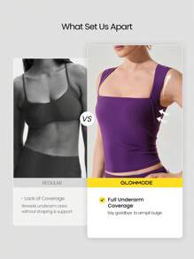 GLOWMODE FeatherFit™ Full Underarm Hip Length Square Neck Basic Tank Top Low Impact Yoga Pilates Studio Daily Removable Cups