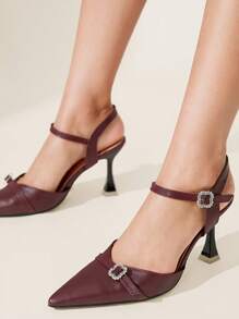 CUCCOO CHICEST Women's Pointed Toe Bowknot Slingback High Heel Sandals - Burgundy - View 2