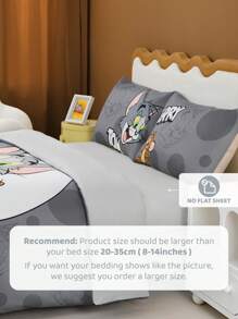 TOM & JERRY X SHEIN Juego de ropa de cama con estampado de dibujos animados y letras