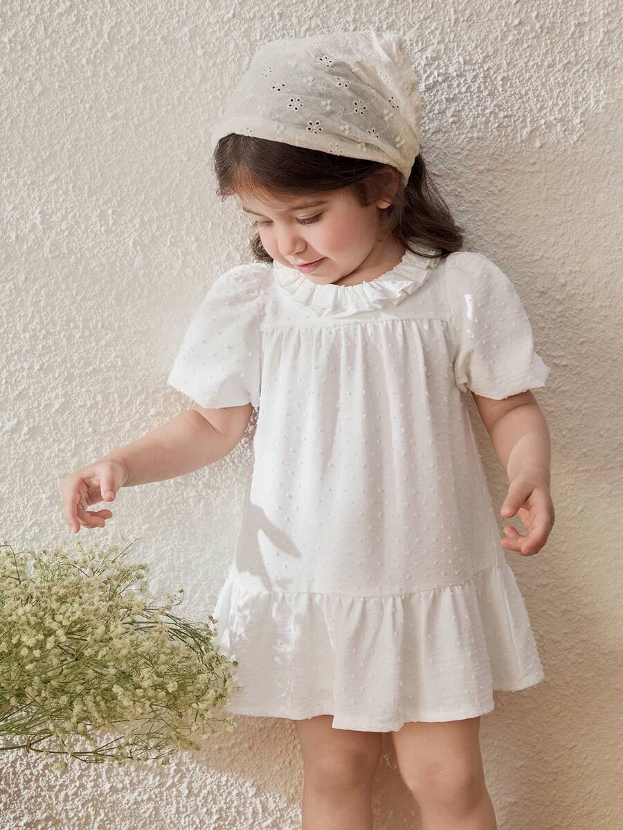 Blossori Baby Girls' French Elegant Loose White Dress, Spring/Summer - White - View 1