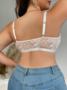 SHEIN 大码透明蕾丝无钢圈性感内衣文胸 - 白色 - 查看 2