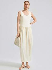 Ontre 2025 女式夏季无袖长裙，休闲纯色优雅风格，适合度假、日常通勤 - 白色 - 查看 6