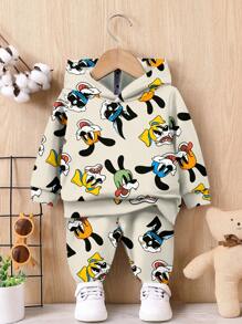 SHEIN Leap Crew Baby Boy Casual Minimalist Cartoon Rabbit Pattern Loose Soft Knit Hoodie Sweatsuit, Suitable For Autumn/Winter - Multicolor - View 2