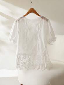 CosyJoli Camicia casual ed elegante con ricami e patchwork, manica corta, taglie comode