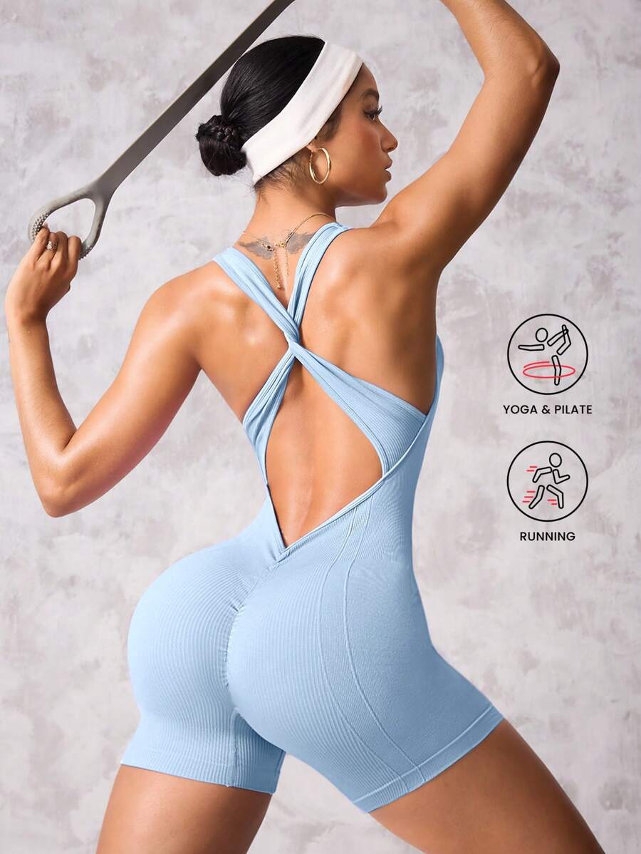 Easithlete 1 Stück Damen Yoga Lauf Sports Einteiler Shorts mit Taillenverdrehung