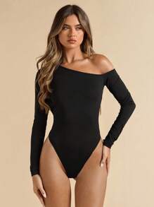 SHEIN BAE Body asimmetrico nero per donne, con scollo alto e taglio traforato, sexy, body nero, per primavera/estate