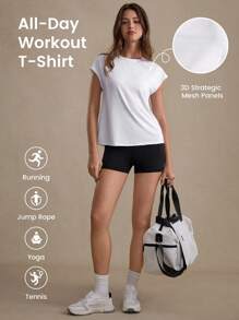 Damen Einfarbiges Twist-Rücken Design Lässig Fitness Workout T-Shirt