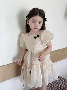 SHEIN Baby Mädchen elegantes Seiden-Organza Schleife Tüll Kleid Prinzessin Kleid, Frühling/Sommer Prinzessin Kleid für Baby Mädchen, Baby Mädchen Kleider, Baby Mädchen Schönheitskleid, Baby Mädchen Kleider für Schmetterlinge Kleid Mädchen Kleider für Mädchen - Aprikosenfarben - Übersicht 3