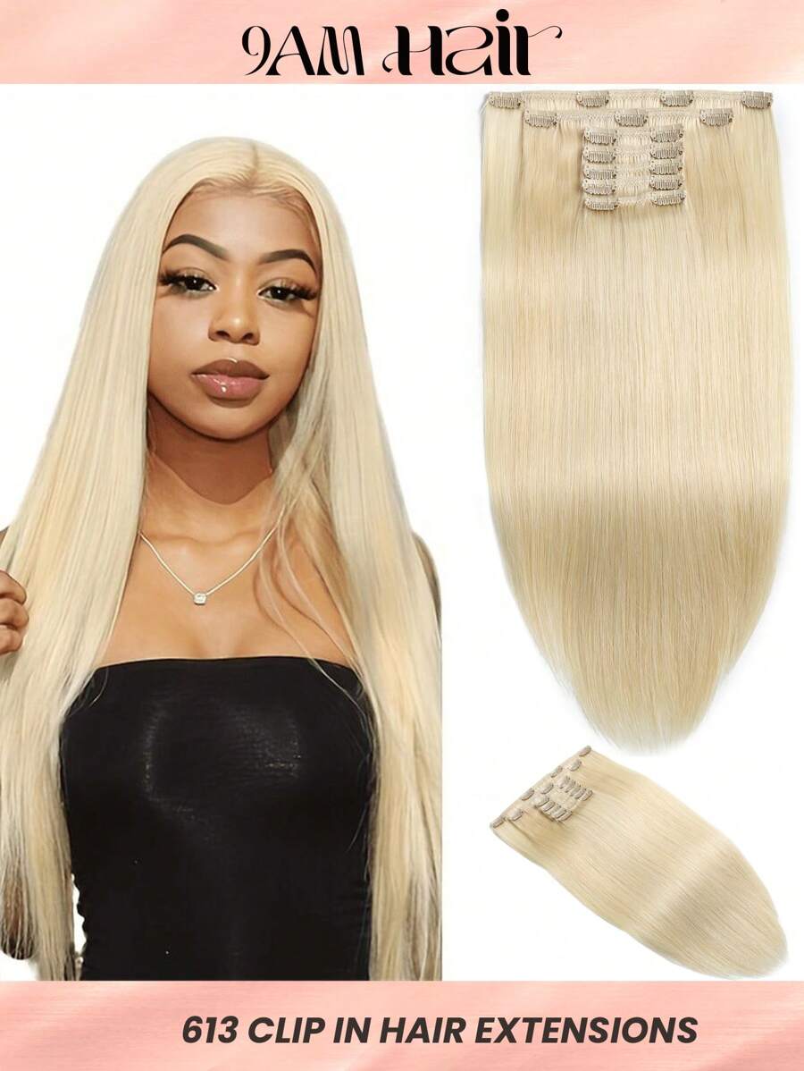 613 Clip In Hair Extensions Real Human Hair, 20 Inch Remy Human Hair Clip In Extensions, Invisible Natural Straight Seamless Clip Ins Hair Extensions - S613 - View 1