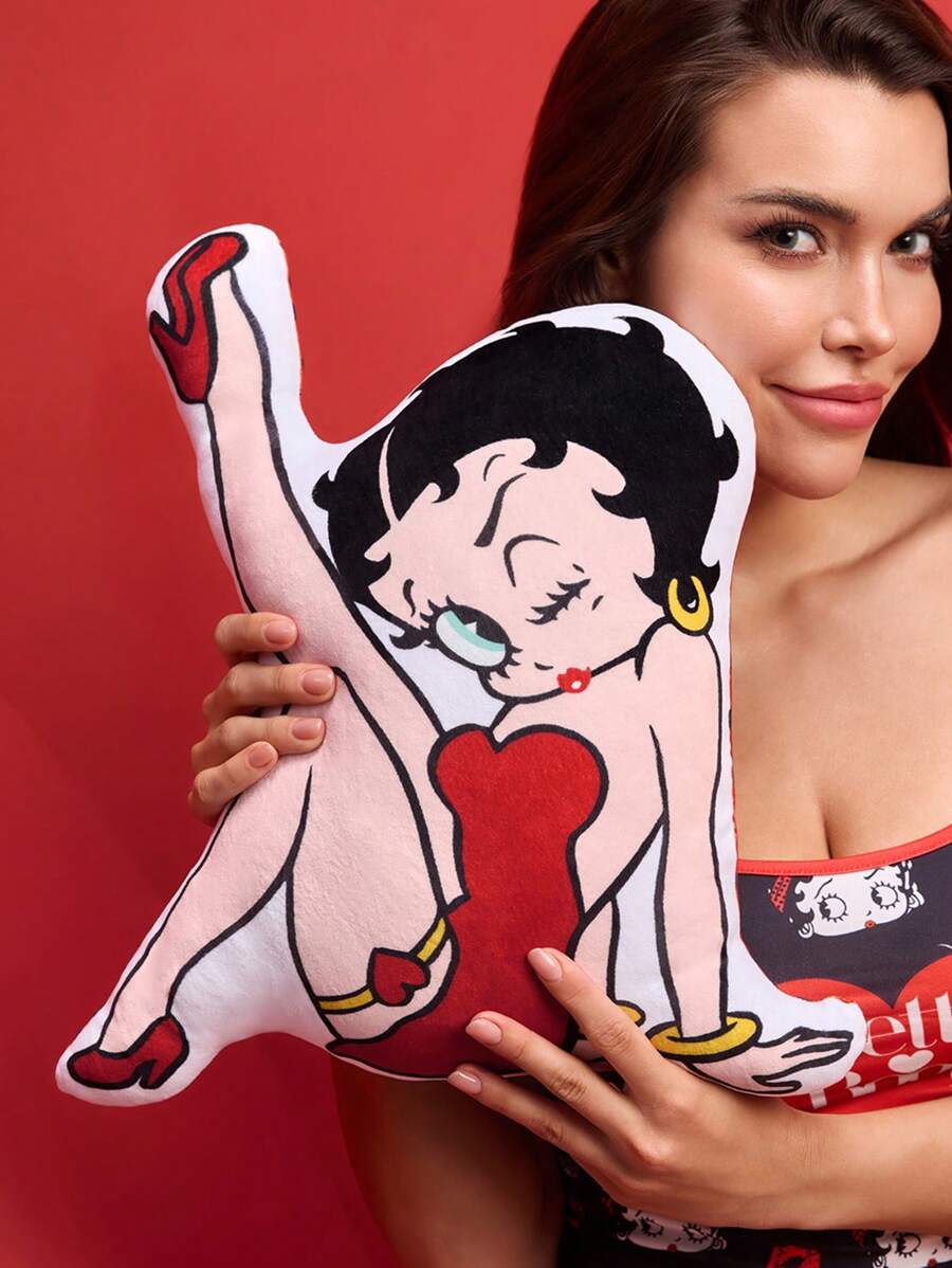 Betty Boop x SHEIN 不对称装饰抱枕，适用于沙发、卧室、汽车，材质柔软，触感舒适，是送礼佳品，也适合派对、节日、情人节等场合。 - 紅白色 - 查看 1