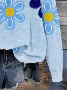 SHEIN LUNE Casual Floral Print Loose Fit Crew Neck Long Sleeve Sweatshirt For Women
