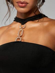 MISSGUIDED Chain Embellished One Shoulder Bandeau Crop Top Sleeveless Party Club Evening Summer Festival Fashion Tank - Black - View 5