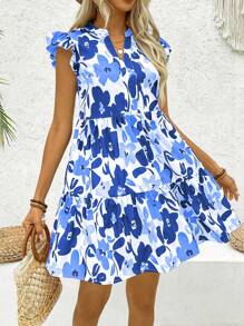 Breezaya Vestido de verano de moda con escote en V y sin mangas para mujer - Azul - Ver 4