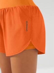 Powerista 高腰开衩运动短裤，纯色简约设计，适合夏季毛衣短裤 - 橘色 - 查看 6