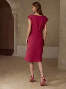 MOTF PREMIUM Vestido fruncido con cinta - Rosa Fucsia - Ver 5