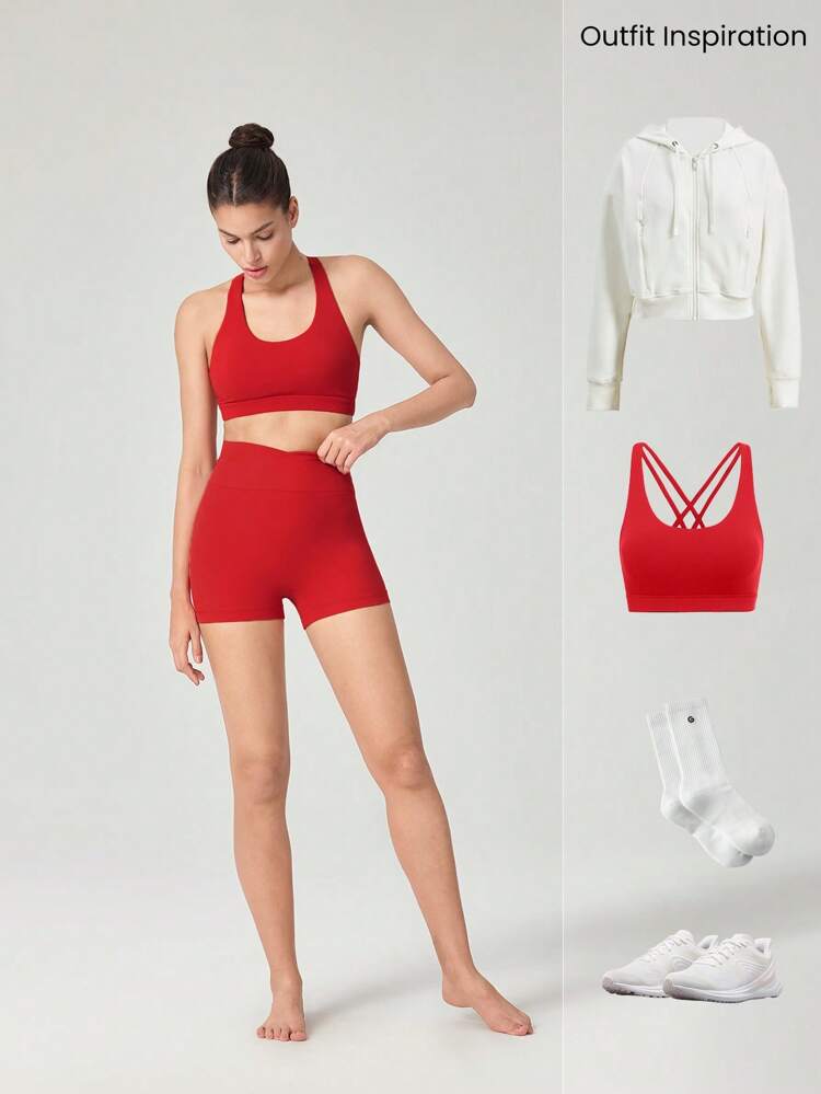 Pantaloncini da ciclista con vita a incrocio senza cuciture frontali FeatherFit™ da 2,5 pollici, con striscia antiscivolo, adatti per yoga a basso impatto, pilates, uso quotidiano e casual