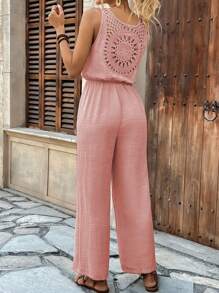 Breezaya 无袖卡其色连体衣，背面带花卉蕾丝，休闲度假 - 粉色 - 查看 2