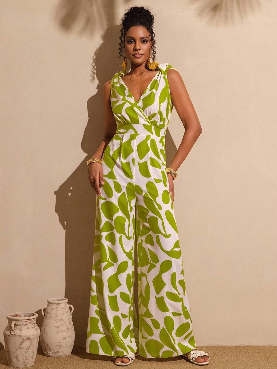 Vesra Women's Holiday Casual All-Over Print Sleeveless Jumpsuit - Green - View 1