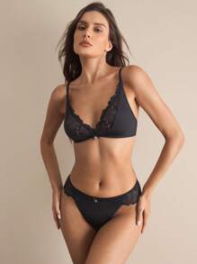 Charlaine Charlaine Conjunto de lencería sexy y de moda con parches de encaje para mujer