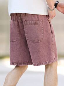 Manfinity Hypemode Shorts vaqueros de hombre con cintura ajustable con cordón - Burdeos - Ver 2