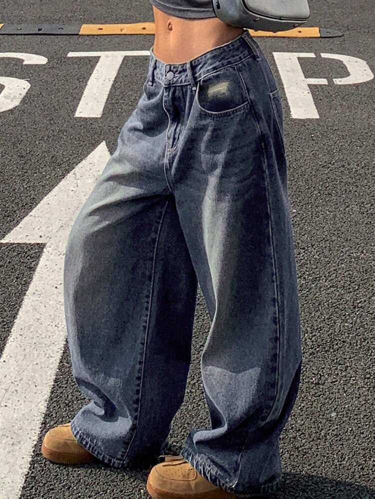 Women's Vintage Loose Straight Leg Washed Baggy Jeans