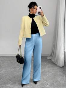Chiquease Pantalones blancos ajustados para mujer, ropa casual para ir a la oficina, otoño/invierno - Azul - Ver 6