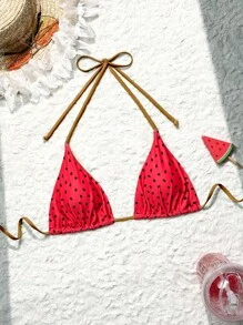 Swim Mod Women's Casual Sports Beach Halter Swimsuit Top With Spring Break Pattern - Multicolor - View 1