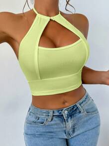 Zolique Women's Solid Color Hollow Tank Top, Fashionable And Suitable For Summer - Mint Green - View 5