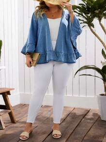 EMERY ROSE Plus Size Women Blue Denim Casual Summer Jacket - Medium Wash - View 6