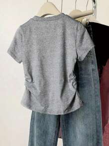 New Style Girls Teen Fashion Casual ARIZONA Letter Print Elastic Waist T-Shirt