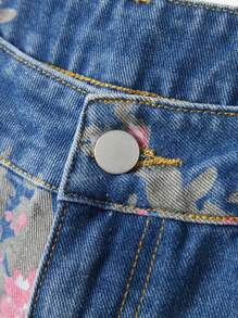 ROMWE MEN Men's Floral Print Patch Pocket Distressed Loose Casual Denim Shorts, Vacation - Blue - View 7