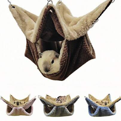 1pc Soft Coral Fleece Dual-Color Anti-Bite Chain-Style Small Pet Dual-Layer Warm Hanging Bed Suitable For Hamsters, Sugar Gliders, Squirrels And Other Small Climbing Pets To Rest And Sleep, Removable And Washable, Multiple Colors And Sizes Available For Fall And Winter