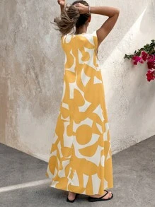 Selianne Women's Retro Patterned Extra Long Dressfall Clothes Fall Clothes - Multicolor - View 2