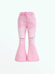 3pcs Girls Washed Multi-Color Fitted Ripped Flared Leg Jeans, Casual & Fashionable For Everyday Wear - Multicolor - View 3
