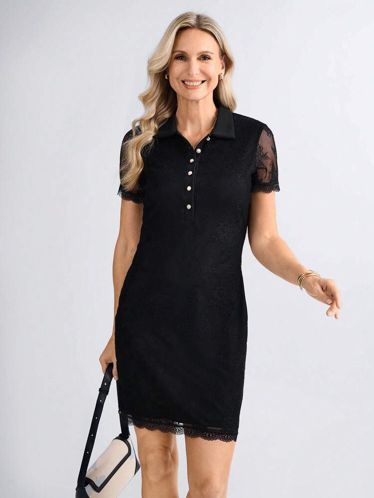 Elegant Party & Occasion Lace Collar Form-Fitting Dress For Women, Spring/Summer