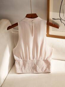 Firerie Women's Blush Pink Chiffon Shirred Sleeveless Blouse Top,Summer Elegant Brunch Lightweight Fabric Shirt For Commuting, Vacation,Beach,Wedding - Baby Pink - View 6
