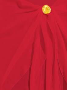 女士纯色侧系带雪纺裙和泳衣罩衫，夏季服装