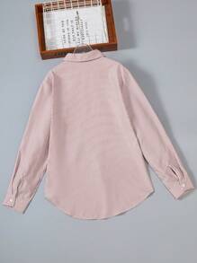 SHEIN Teen Girls Mocha Brown Striped Polyester Blouse Long Sleeve Collared Button Front Asymmetrical Hem - Mocha Brown - View 2