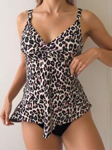 Swim Lushoire Women's Elegant Casual Spaghetti Strap Top & Tankini Swimwear Beach Outfit For Summer Beach Vacation - Multicolor - View 1